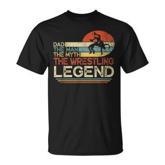 Vintage Dad The Man The Myth The Wrestling Legend Father Day Unisex T-Shirt - Seseable