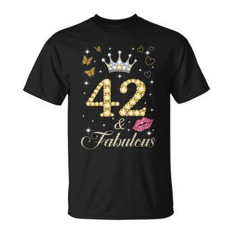 Vintage Happy 42 And Fabulous Crown Heart Lip 42Nd Birthday T-Shirt - Seseable