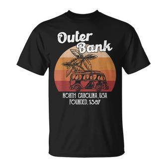 Vintage North Carolina 1587 Beach Summer Vacation Palm Tree Unisex T-Shirt | Mazezy