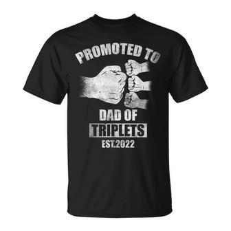Mens Vintage Promoted To Dad Of Triplets Est 2022 T-Shirt - Seseable