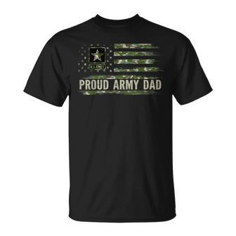 Vintage Proud Army Dad Camo American Flag Veteran T-Shirt - Seseable