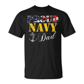 Vintage Proud Navy With American Flag For Dad T-Shirt - Seseable