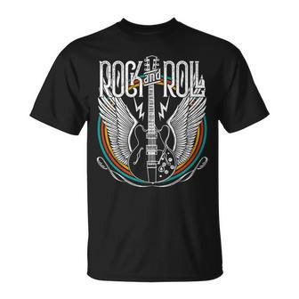 Vintage Retro Distressed 80S Rock & Roll Music Guitar Wings T-Shirt - Seseable
