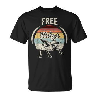 Vintage Retro Wrestling Funny Free Hugs Wrestling Unisex T-Shirt | Mazezy
