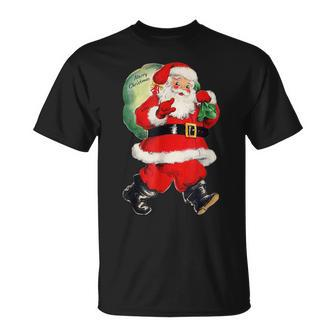 Vintage Santa With Toy Sack Old Fashioned Christmas Graphic T-shirt - Seseable