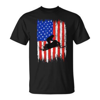 Vintage Snowmobile Usa American Flag Snowmobiling T-Shirt | Seseable UK