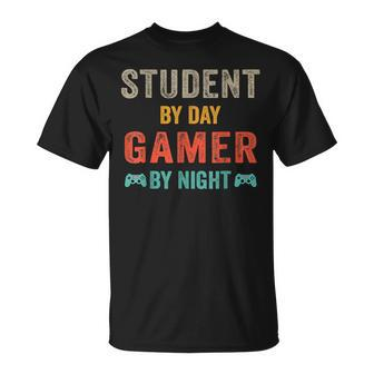 Vintage Student By Day Gamer By Night Meme For Gamers Retro T-Shirt - Seseable