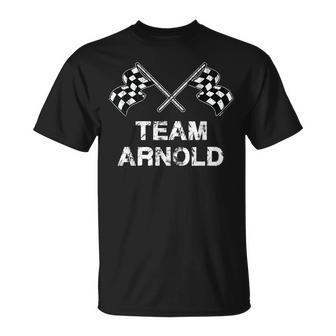 Vintage Team Arnold Family Name Checkered Flag Racing Unisex T-Shirt - Seseable