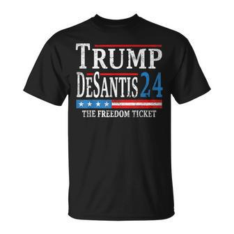 Vintage Trump Desantis 2024 The Freedom Ticket Usa Flag Unisex T-Shirt | Mazezy