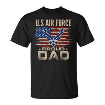 Vintage US Air Force Proud Dad With American Flag T-Shirt - Seseable