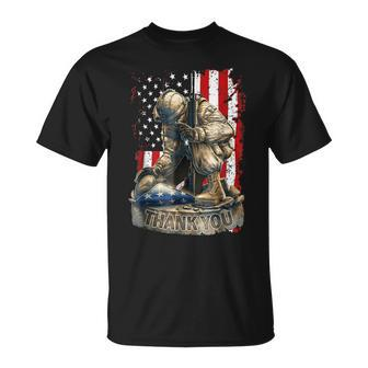 Vintage Us Flag Veteran Thank You Military Boot Veteran Day Unisex T-Shirt | Mazezy CA