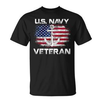 Vintage Us Navy With American Flag For Veteran T-Shirt - Seseable
