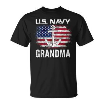 Vintage Us Navy With American Flag For Grandma Gift Unisex T-Shirt | Mazezy