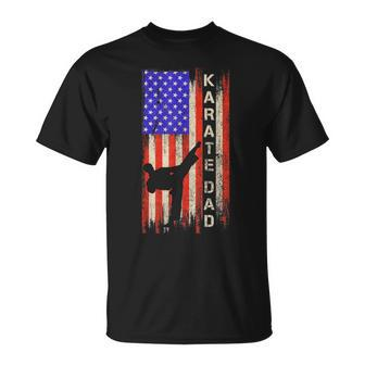 Vintage Usa American Flag Karate Dad Karateka Silhouette T-Shirt - Seseable