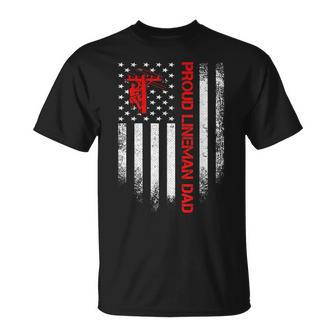 Vintage Usa American Flag Proud Lineman Dad Distressed T-Shirt - Seseable