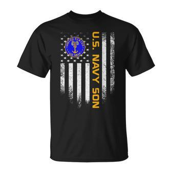 Vintage Usa American Flag Proud Us Navy Son Veteran Military Unisex T-Shirt | Mazezy UK