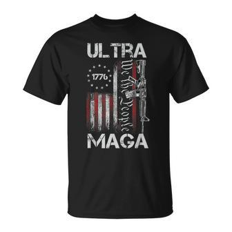 Vintage Usa Flag Ultra Maga Gun Usa 4Th Of July Trump 2024 T-Shirt - Seseable