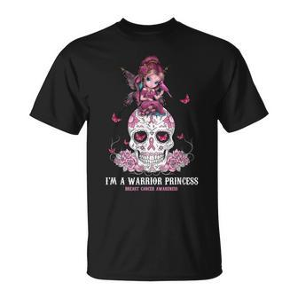Im A Warrior Princess Sugar Skull Breast Cancer Awareness T-Shirt - Seseable