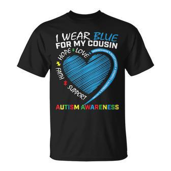 I Wear Blue For My Cousin Autism Awareness Puzzle Heart Kids T-Shirt - Seseable