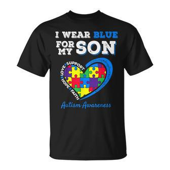 I Wear Blue For My Son Autism Awareness Mom Dad Parents T-shirt - Thegiftio UK