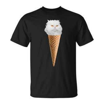 White Fluffy Cat Sitting In The Ice Cream Cone Unisex T-Shirt | Mazezy
