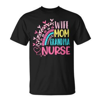 Wife Mom Grandma Nurse Mother Day Nurses Day Leopard Rainbow Unisex T-Shirt | Mazezy