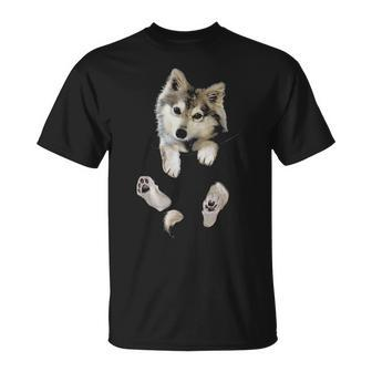 Wolf White Pup In Pocket Wolves Gifts Unisex T-Shirt - Seseable