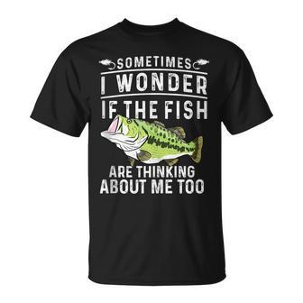 Wonder If Fish Are Thinking Me Fishing Largemouth Bass T-shirt - Thegiftio UK