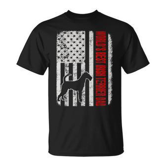 Worlds Best Irish Terrier Dad American Flag Unisex T-Shirt | Mazezy