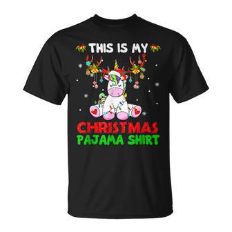 Xmas This Is My Christmas Unicorn Santa Hat Lights T-shirt - Seseable