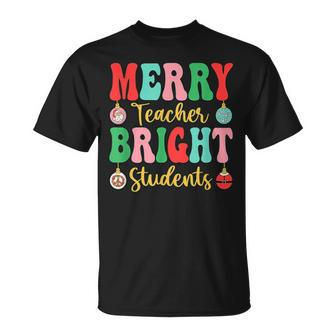 Xmas Groovy Retro Christmas Merry & Bright Teacher Student T-shirt - Seseable
