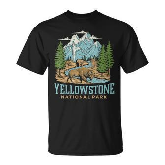 Yellowstone Us National Park Wolf Bison Bear Vintage T-Shirt - Seseable