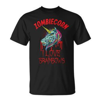 Zombiecorn I Love Brainbows Spooky Halloween Zombie Unicorn T-shirt - Thegiftio UK