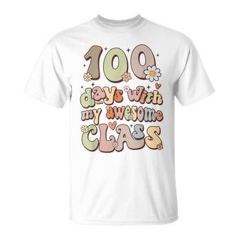 100 Days With My Awesome Class Retro Teacher Women Girls T-Shirt - Seseable