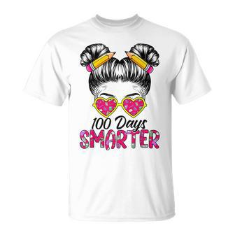 100 Days Smarter Girls Messy Bun Hair 100Th Day Of School V15 T-shirt - Thegiftio UK