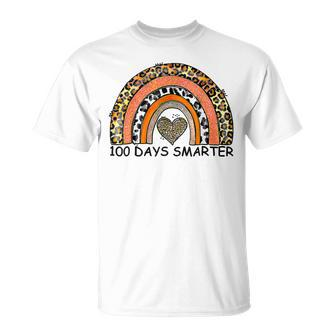 100 Days Smarter Rainbow Leopard 100Th Day Of School Teacher V3 T-Shirt - Seseable