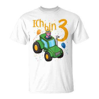 3. Geburtstag Trecker & Schwein T-Shirt für Kinder, Drei Jahre - Seseable