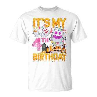 4 Year Old 4Th Birthday Ghost Pumpkin Halloween Costume T-shirt - Thegiftio UK