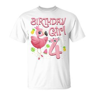 4Th Birthday Girls Flamingo 4 Years Old Tropical Flamingo T-shirt - Thegiftio UK