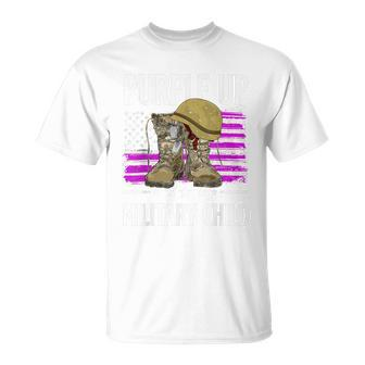 April Purple Up Month Of Military Child Boots American Flag Unisex T-Shirt | Mazezy