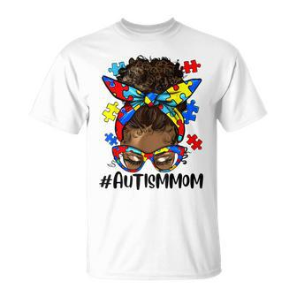 Autism Awareness Strong Mom Afro Bun Mother Black Women Gift Unisex T-Shirt | Mazezy