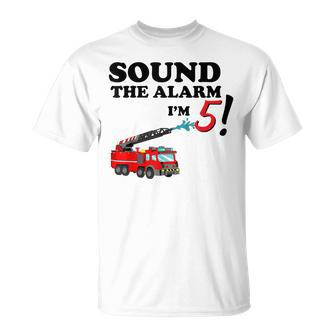 Birthday 5 Year Old Fire Fighter Truck 5Th Bday T-Shirt - Seseable