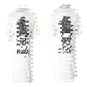 Bleached Mom Life Leopard Messy Bun Hair Bandana Glasses  Unisex T-Shirt