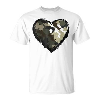 Camo Print Heart Valentines Day Military Men Women T-shirt - Seseable