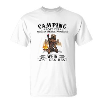 Camping und Wein T-Shirt, Lustiger Spruch für Weinliebhaber - Seseable