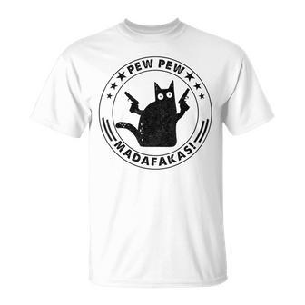 Cat Vintage Pewpewpew Madafakas Cat Crazy Pew Vintage Black T-shirt - Seseable