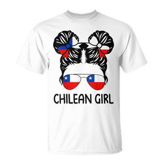 Chilean Girl Messy Hair Chile Pride Patriotic Womens Kids Unisex T-Shirt | Mazezy