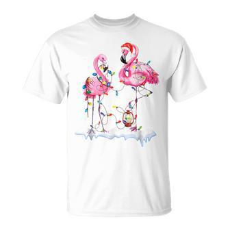 Christmas Flamingo Lights Tropical Xmas For Couple T-shirt - Thegiftio UK
