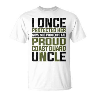 Coast Guard Now She Protects Me Proud Coast Guard Uncle T-Shirt - Seseable