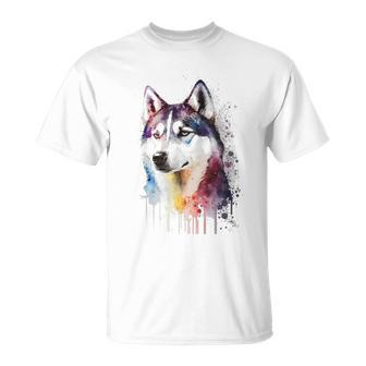 Colorful Siberian Husky Dog Lover Dad Mom Boy Girl Funny Unisex T-Shirt | Mazezy